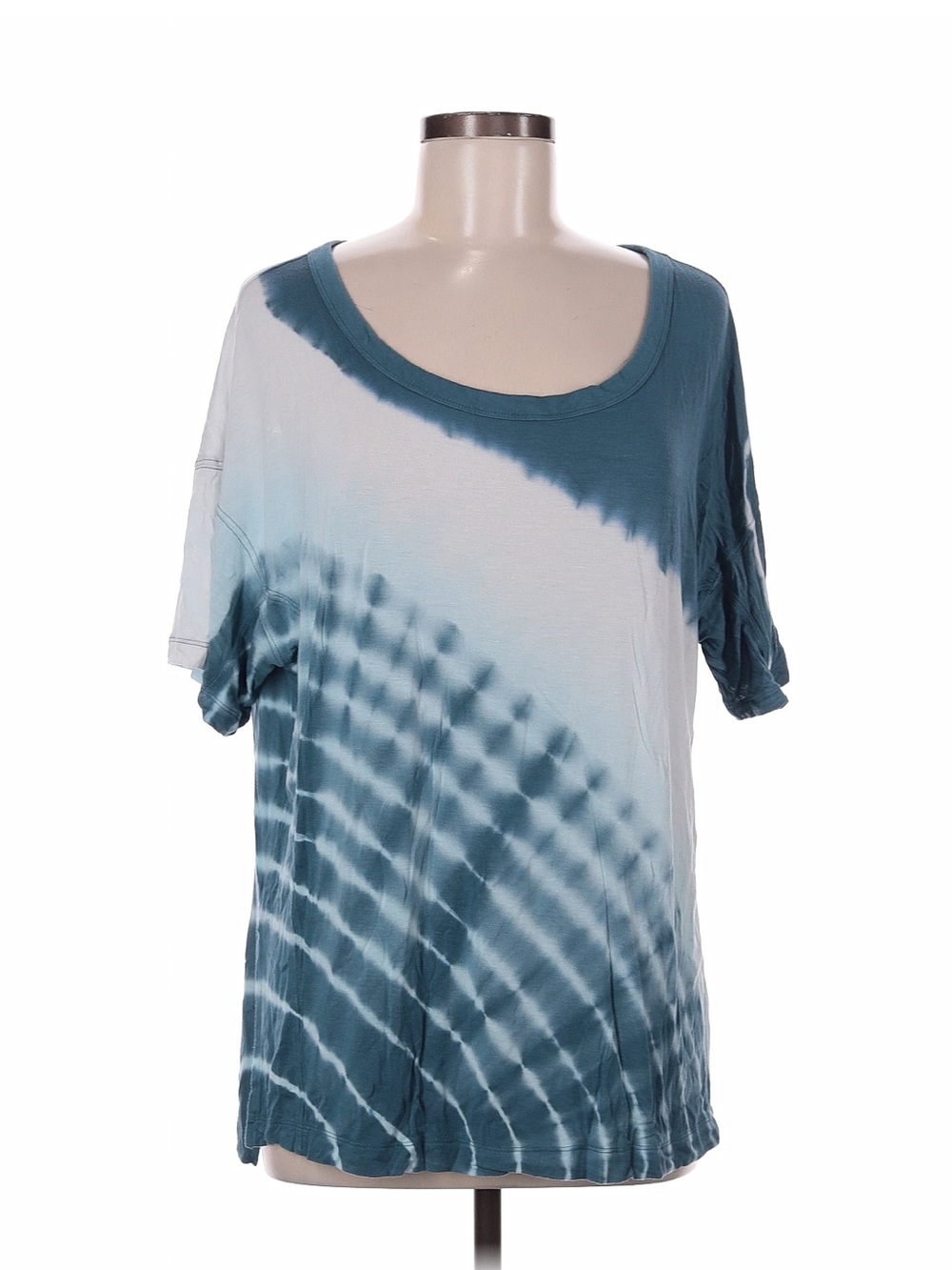JoyLab Teal and White Scoop Neck Tie-Dye Tee